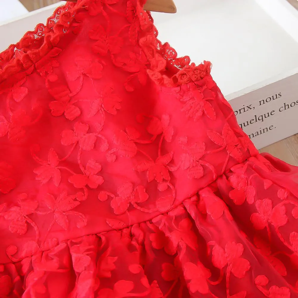 Girls Butterfly Exquisite Embroidered Dress Sleeveless Princess Dress
