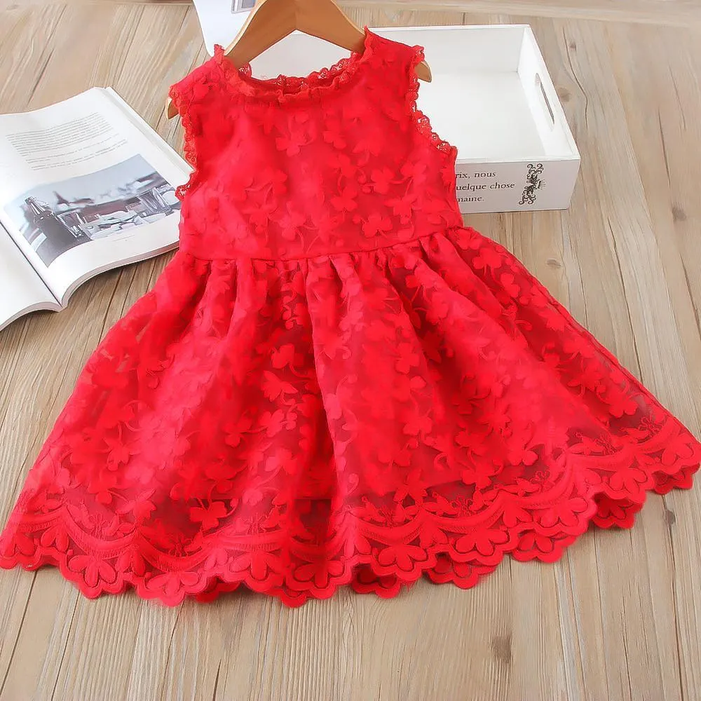 Girls Butterfly Exquisite Embroidered Dress Sleeveless Princess Dress