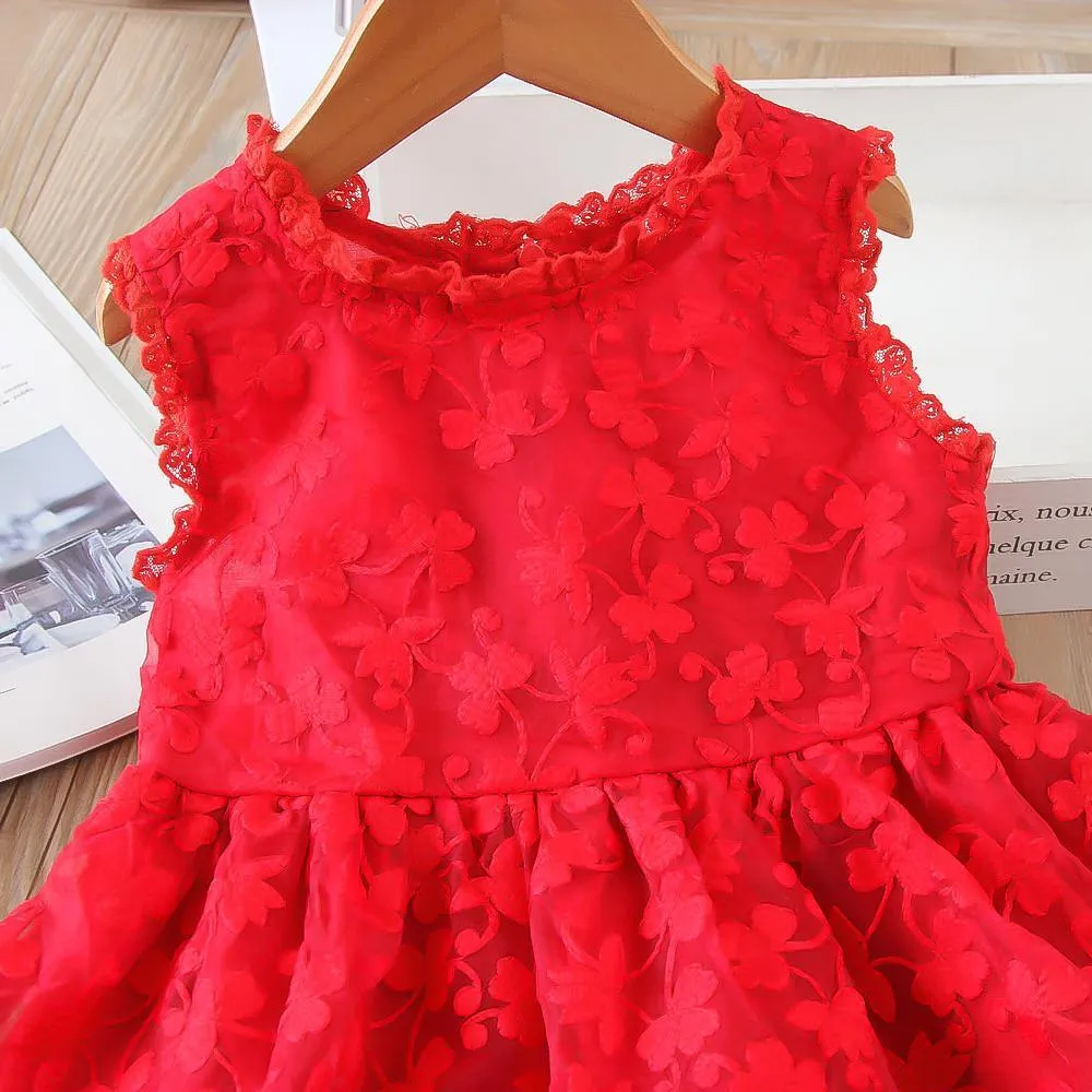 Girls Butterfly Exquisite Embroidered Dress Sleeveless Princess Dress