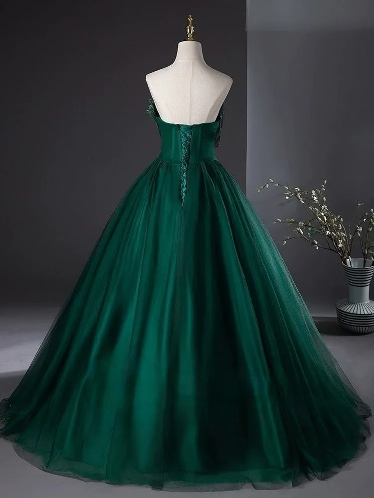 Gothic Emerald Green Ball Gown with Luminous Pleated Accents - Green Evening Dress Plus Size