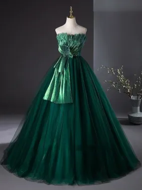 Gothic Emerald Green Ball Gown with Luminous Pleated Accents - Green Evening Dress Plus Size