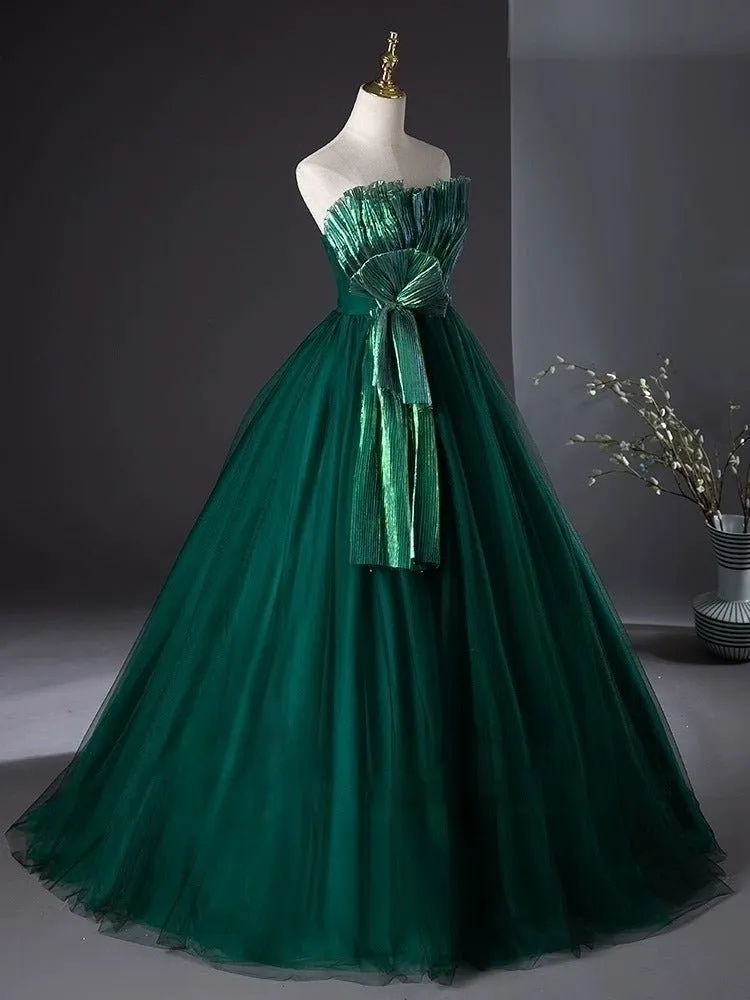 Gothic Emerald Green Ball Gown with Luminous Pleated Accents - Green Evening Dress Plus Size