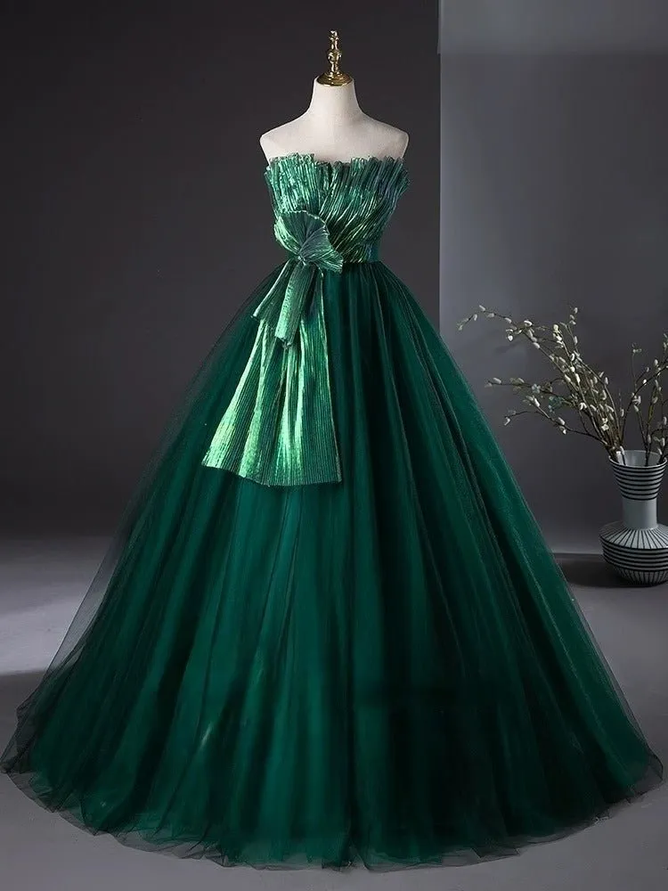 Gothic Emerald Green Ball Gown with Luminous Pleated Accents - Green Evening Dress Plus Size
