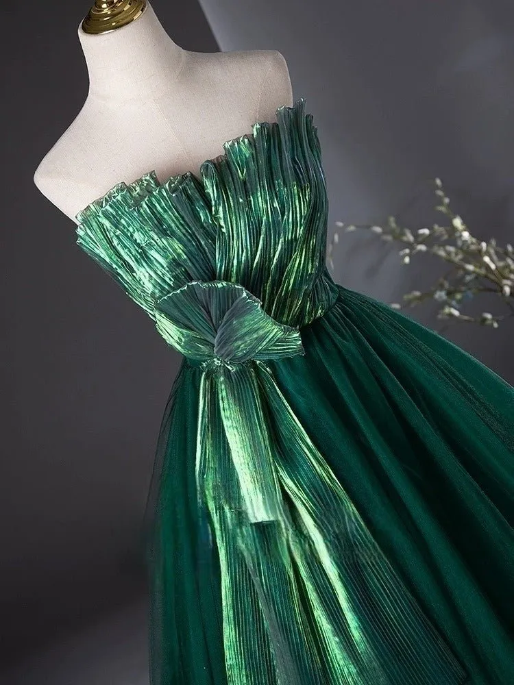 Gothic Emerald Green Ball Gown with Luminous Pleated Accents - Green Evening Dress Plus Size