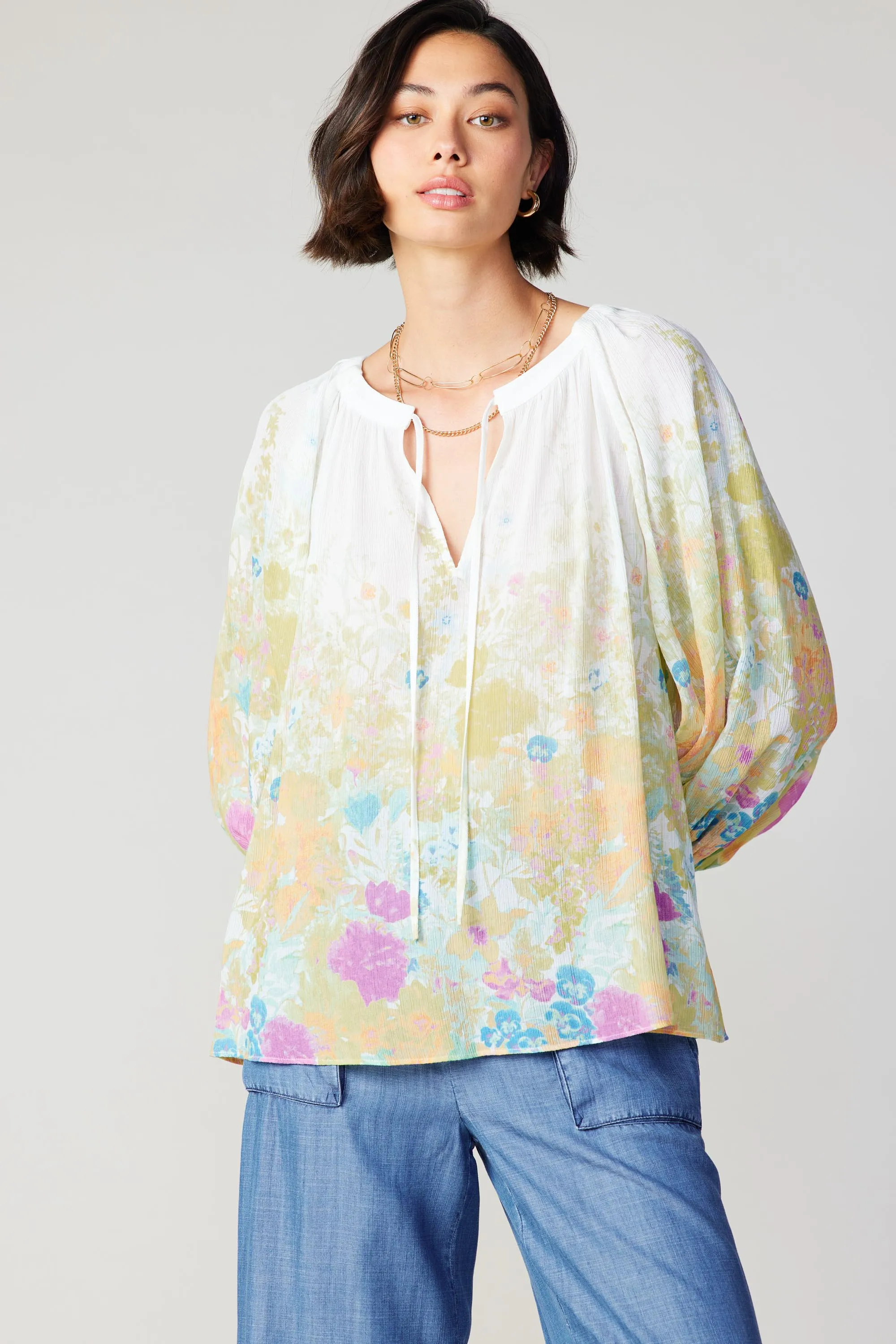 Gradient Floral Motif Blouse