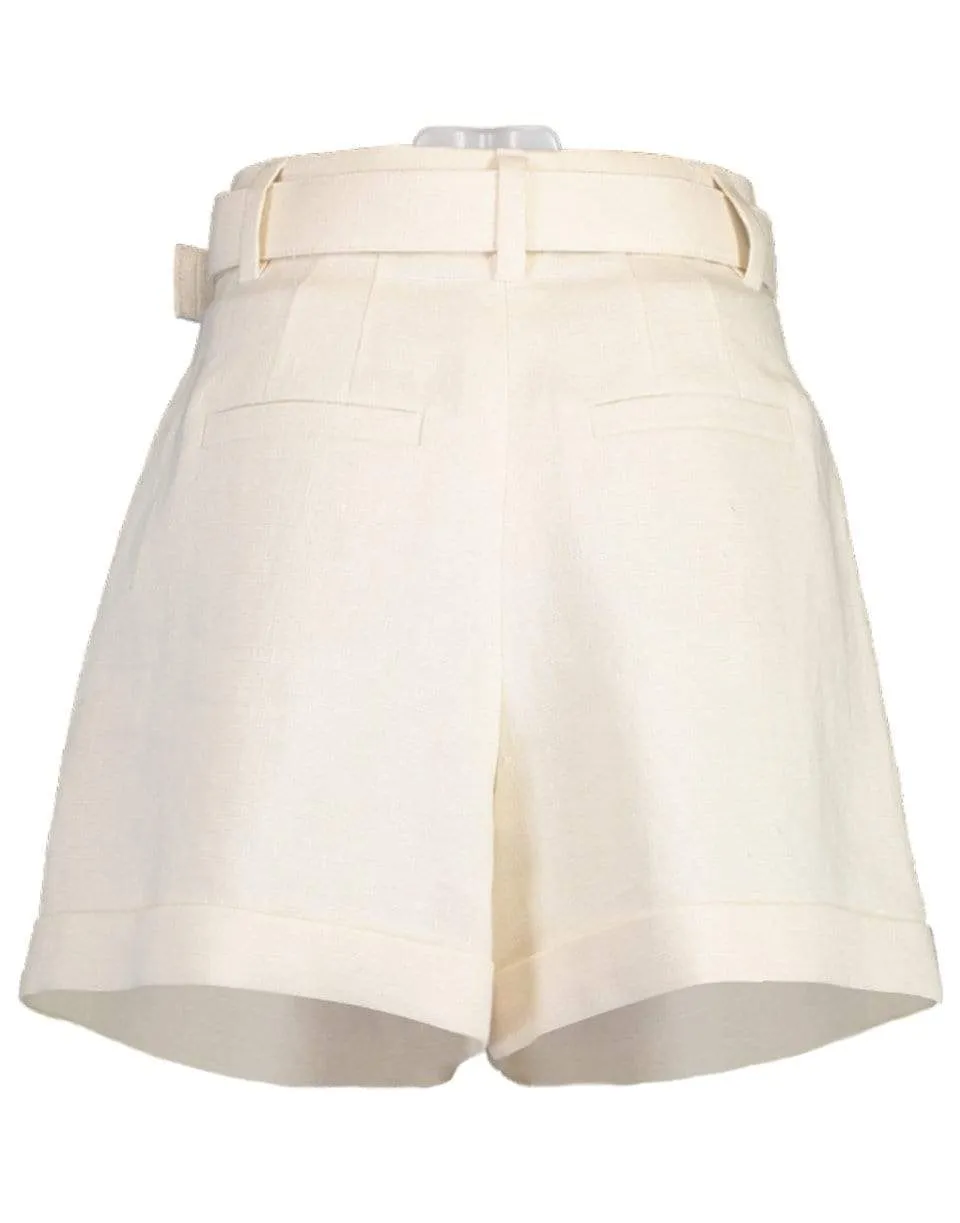 Hi-Rise Linen Pleated Shorts