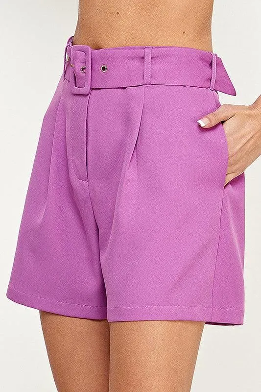 High waist belted shorts