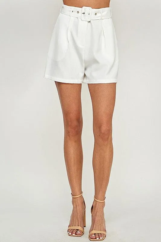 High waist belted shorts