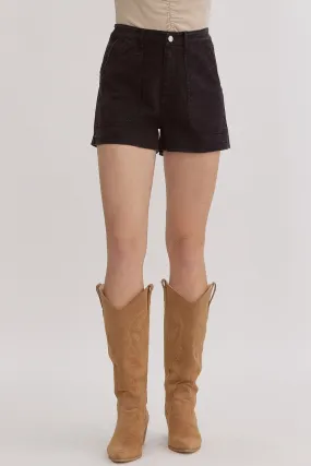 High Waisted Denim Shorts Black