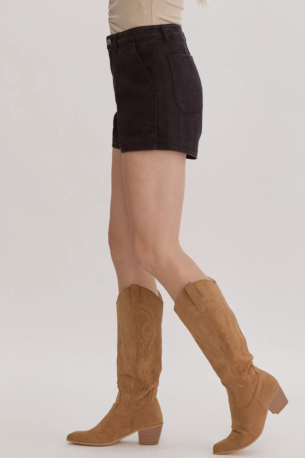 High Waisted Denim Shorts Black