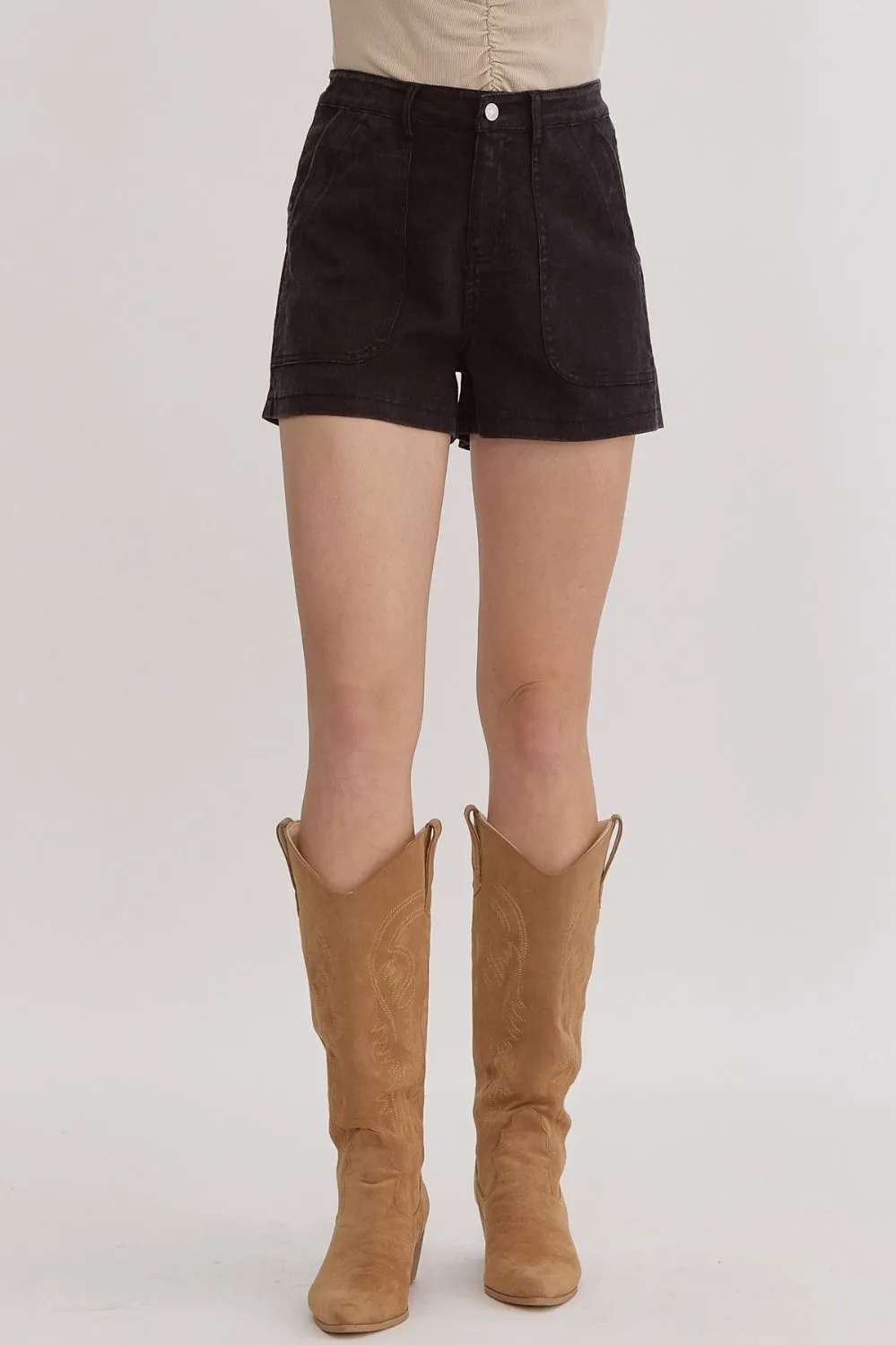 High Waisted Denim Shorts Black