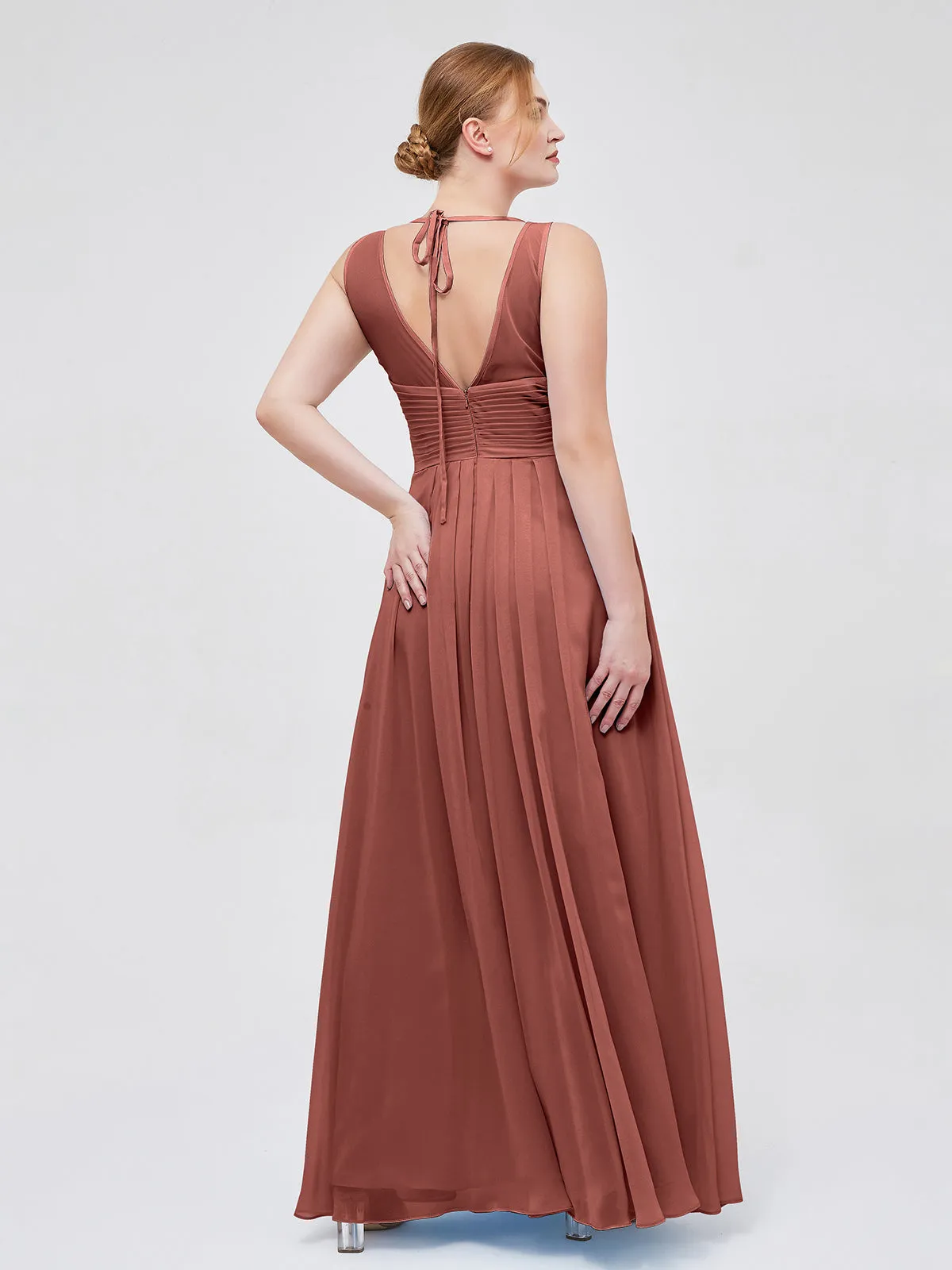 Illusion Sweetheart Neck Empire Chiffon Gown Terracotta