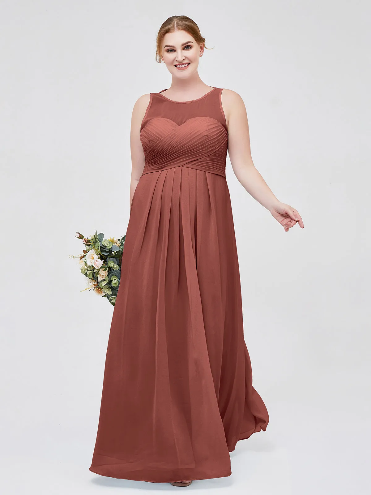 Illusion Sweetheart Neck Empire Chiffon Gown Terracotta