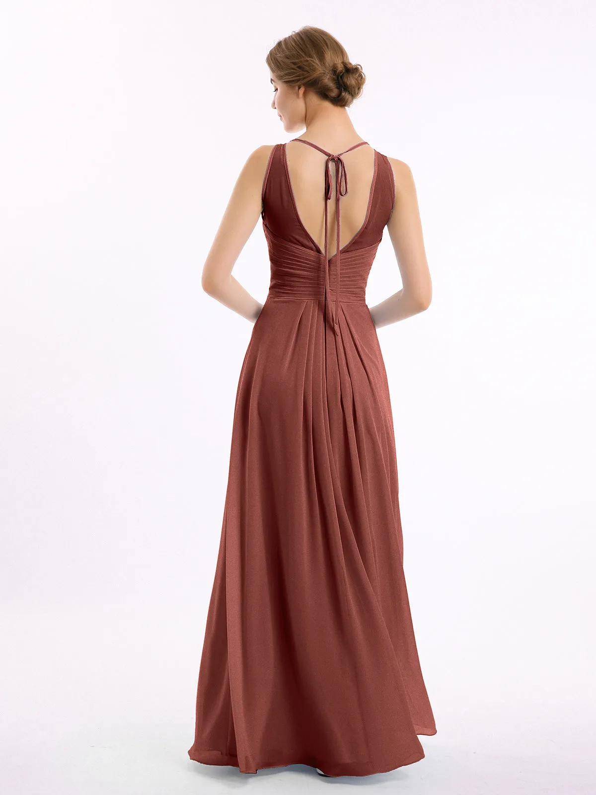 Illusion Sweetheart Neck Empire Chiffon Gown Terracotta