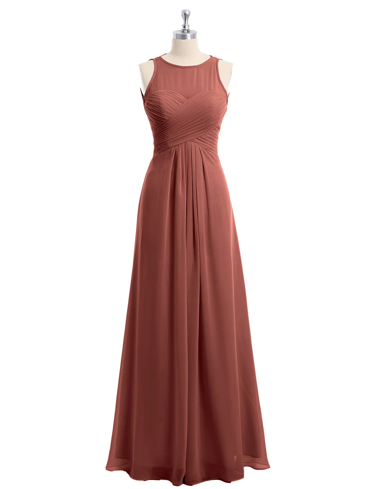 Illusion Sweetheart Neck Empire Chiffon Gown Terracotta
