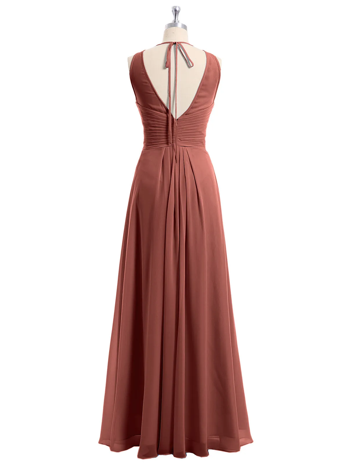 Illusion Sweetheart Neck Empire Chiffon Gown Terracotta
