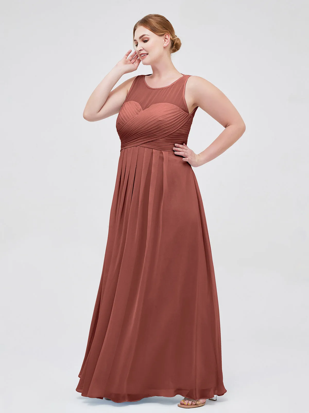 Illusion Sweetheart Neck Empire Chiffon Gown Terracotta