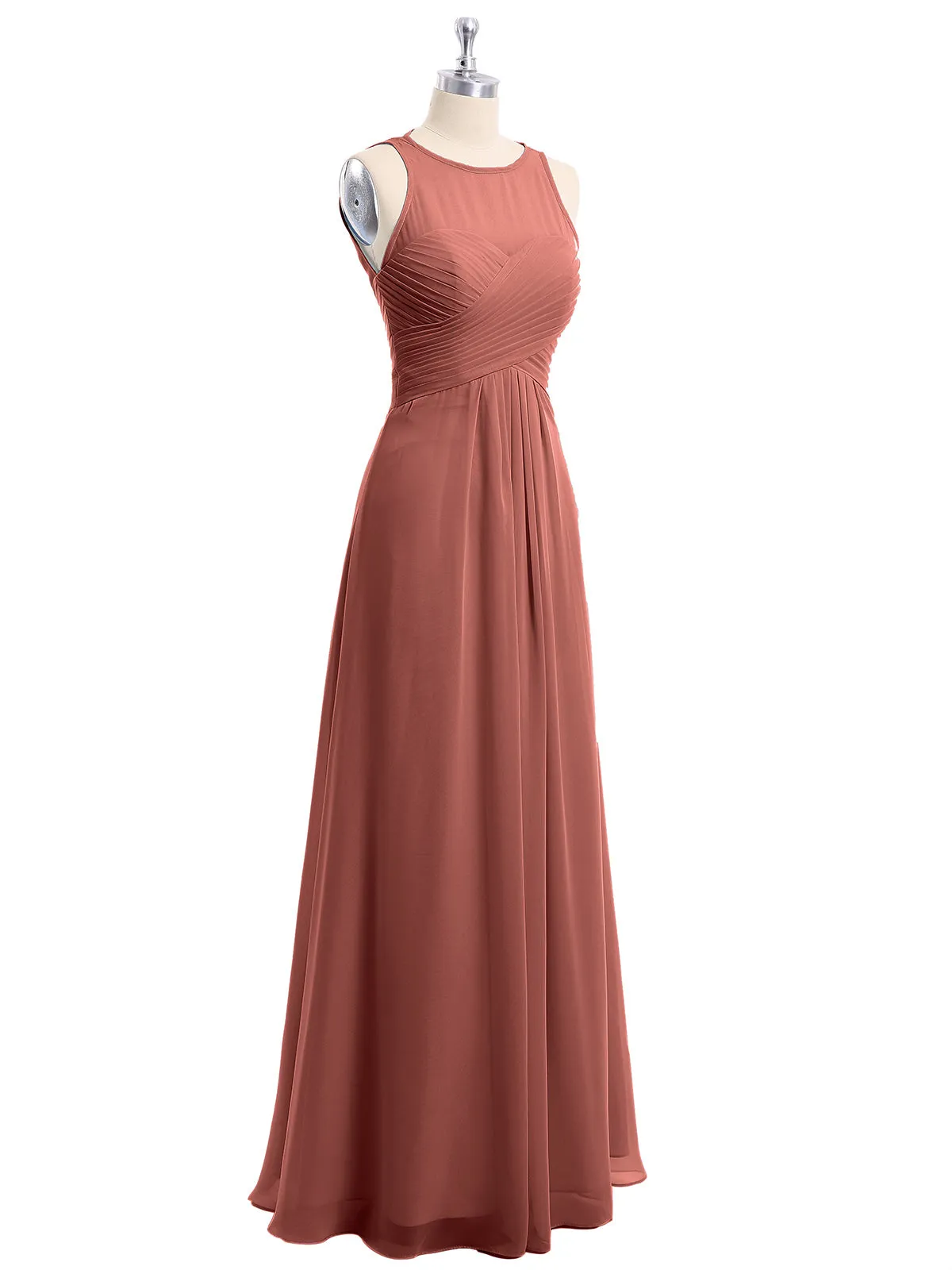 Illusion Sweetheart Neck Empire Chiffon Gown Terracotta