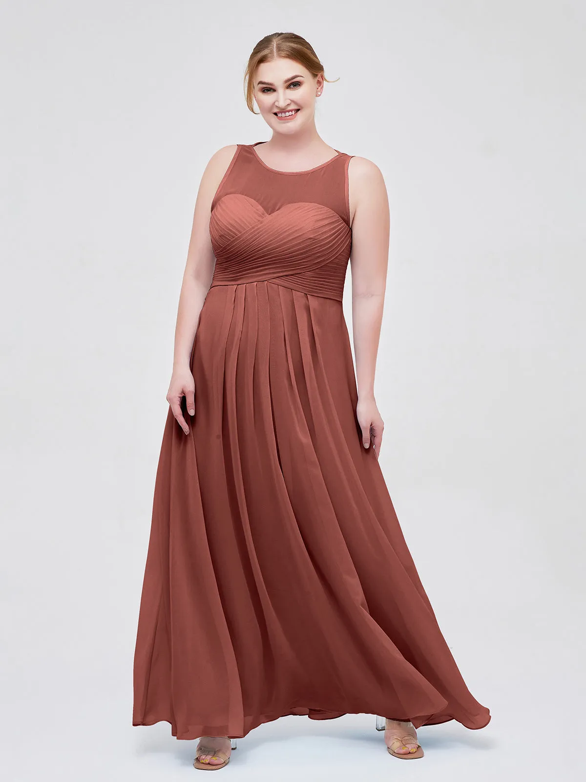 Illusion Sweetheart Neck Empire Chiffon Gown Terracotta
