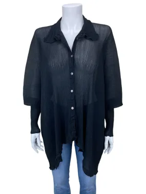 Issey Miyake Cauliflower Women's Oversized Crinkle Blouse Black One Size