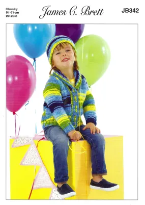 James C Brett JB342 Chunky Knitting Pattern - Cardigan and Hat for Children (51-71cm / 20-28 in)