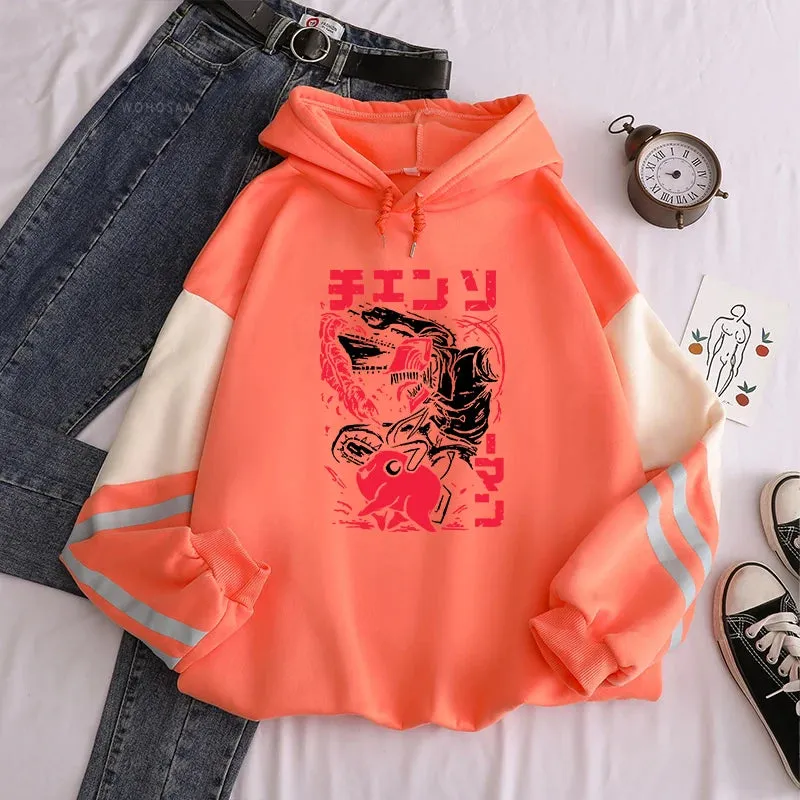 Japan Anime Chainsaw Man Pochita Hoodies Women Harajuku Retro Cartoon Pullovers Streetwear Long Sleeve Gothic Mens Sweatshirts