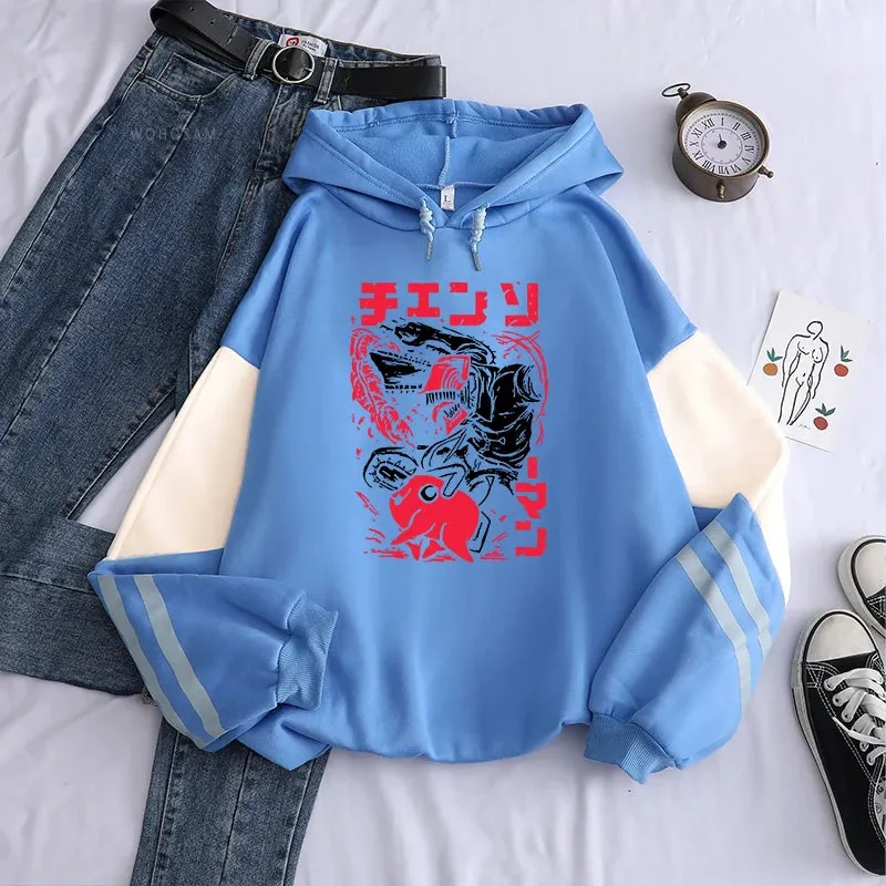 Japan Anime Chainsaw Man Pochita Hoodies Women Harajuku Retro Cartoon Pullovers Streetwear Long Sleeve Gothic Mens Sweatshirts