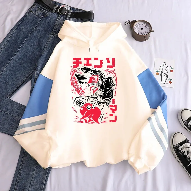 Japan Anime Chainsaw Man Pochita Hoodies Women Harajuku Retro Cartoon Pullovers Streetwear Long Sleeve Gothic Mens Sweatshirts