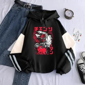 Japan Anime Chainsaw Man Pochita Hoodies Women Harajuku Retro Cartoon Pullovers Streetwear Long Sleeve Gothic Mens Sweatshirts