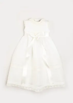 Lace Trim Fine Pleated Gown in Ivory (6-12mths)