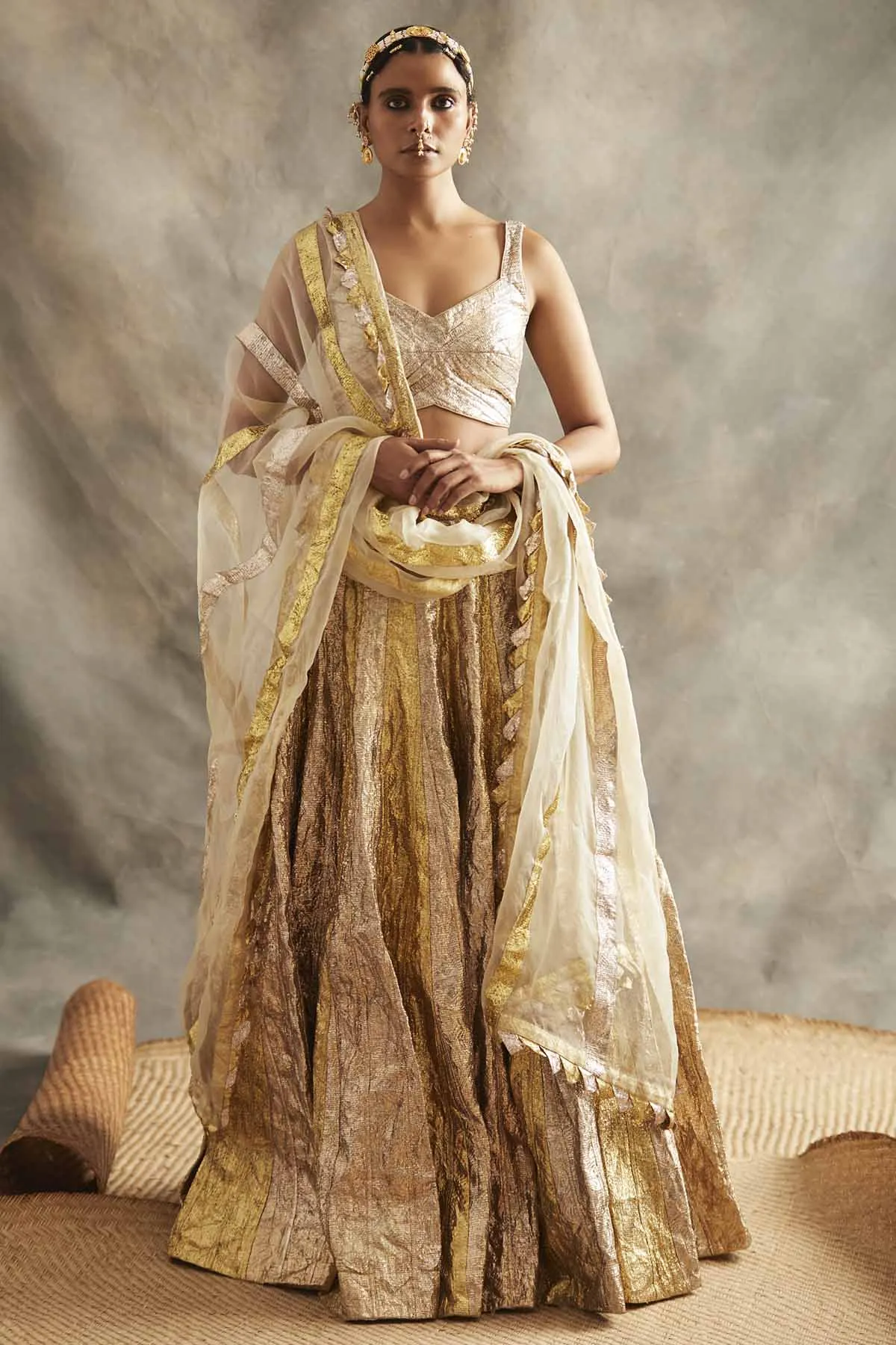 Lampi Gold Woven Zari Lehenga Set