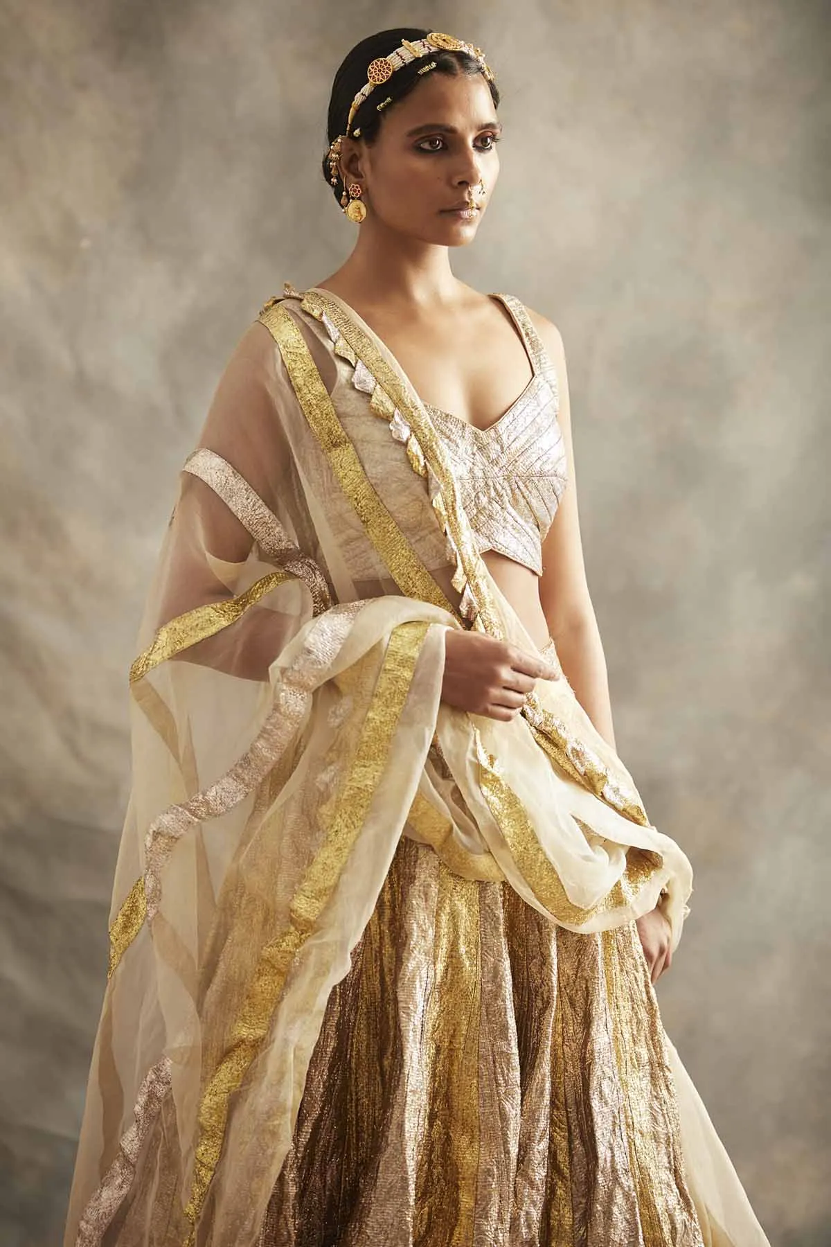 Lampi Gold Woven Zari Lehenga Set