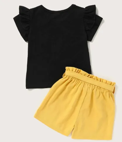 Letter Graphic Tee & Belted Shorts