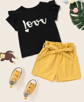Letter Graphic Tee & Belted Shorts
