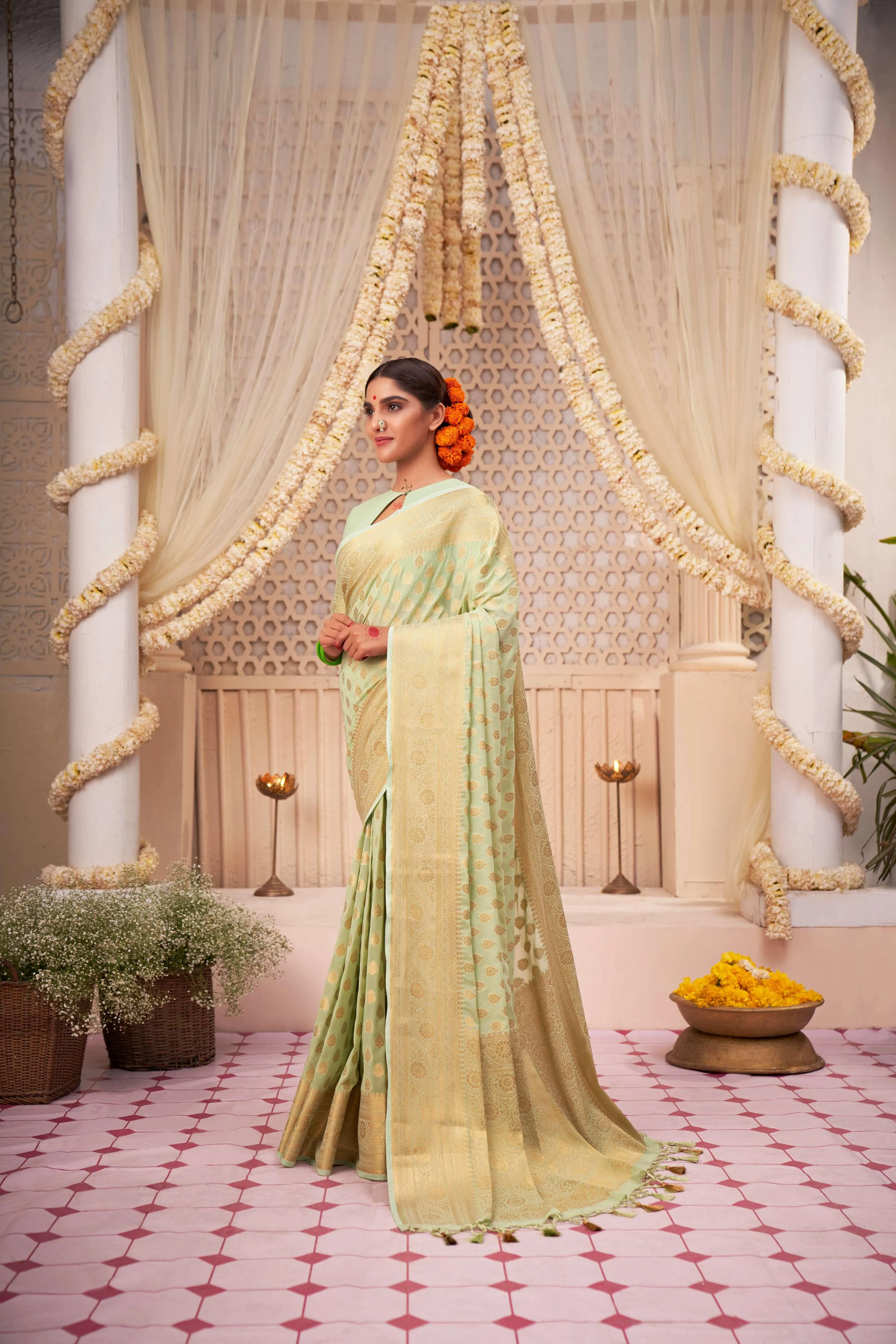 Light Green Banarasi Georgette Saree