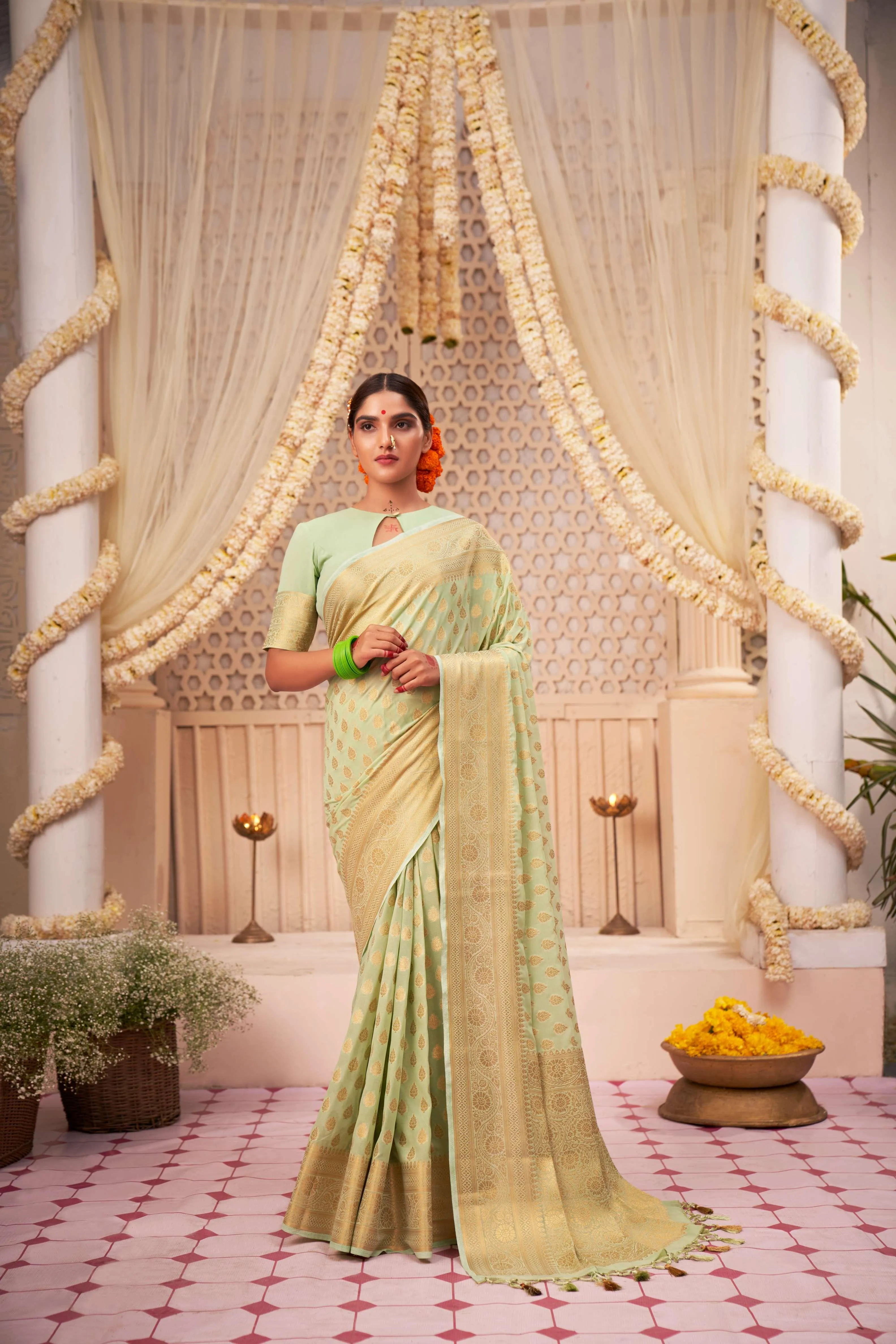 Light Green Banarasi Georgette Saree