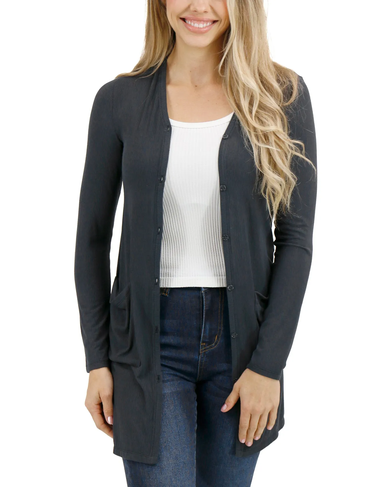 Lightweight Soft Black Ribbed Cardigan - FINAL SALE