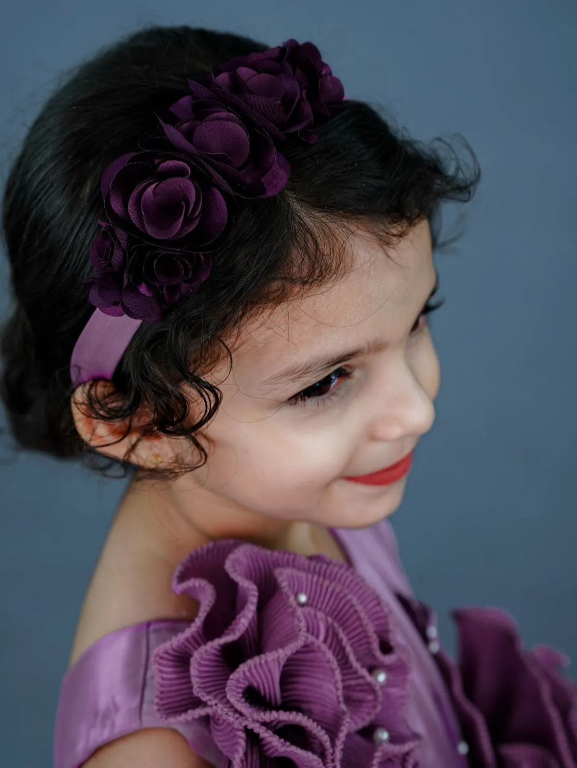 Lilac Pleated Texture Gown With Dusky Lavender Flowers Detailing