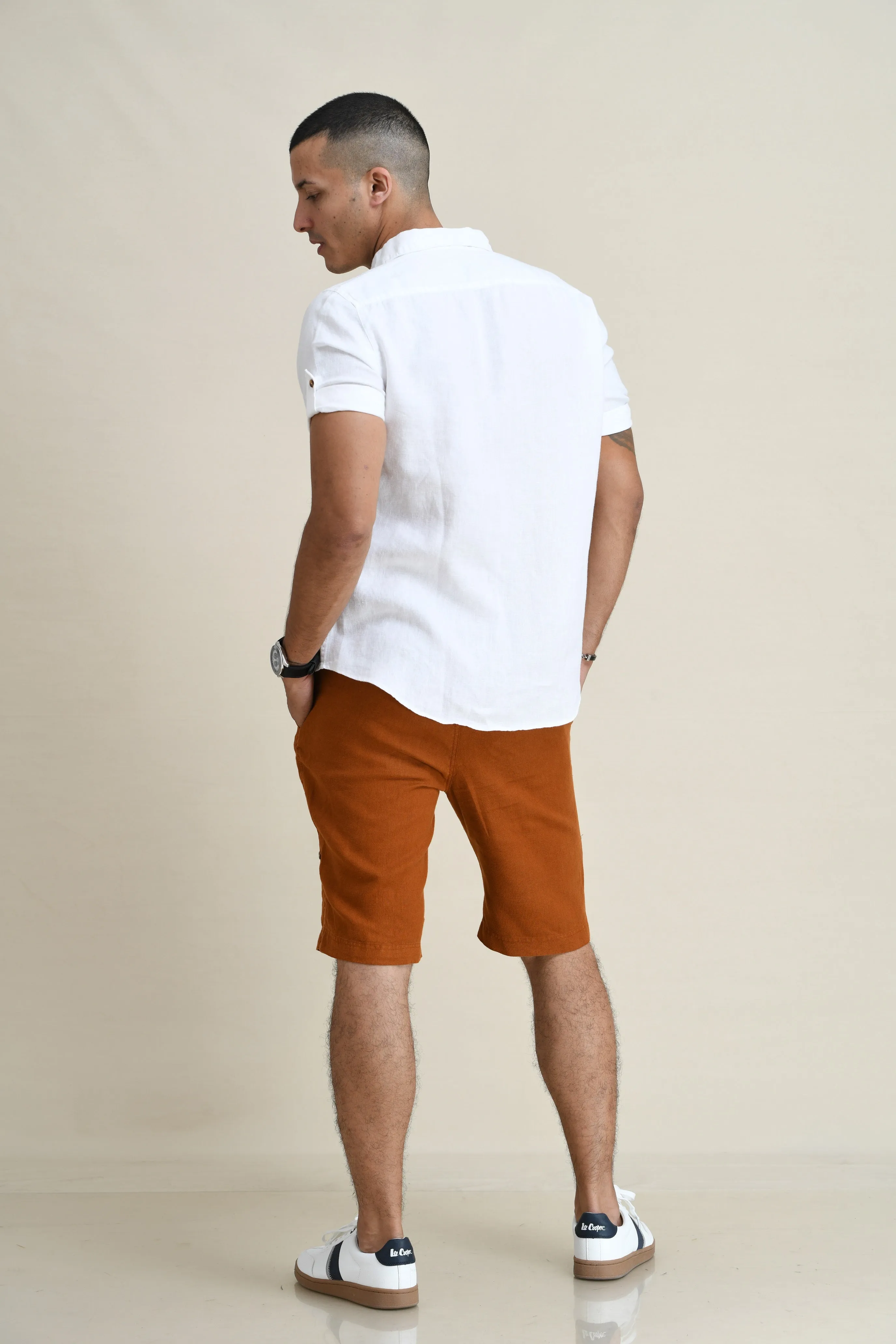 LINEN DUEL-POCKET ROLL-UP SHORT SLEEVED SHIRT