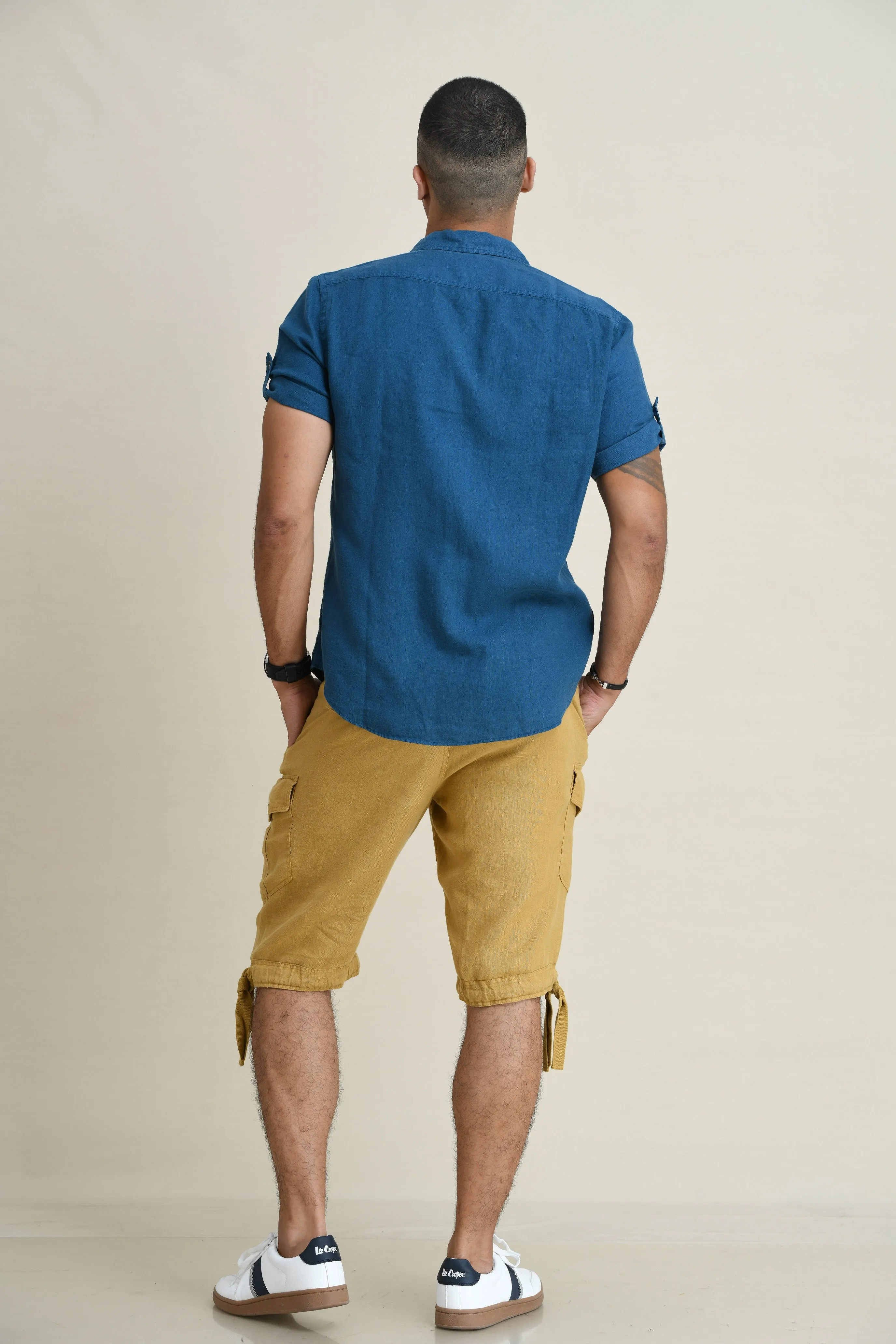 LINEN DUEL-POCKET ROLL-UP SHORT SLEEVED SHIRT