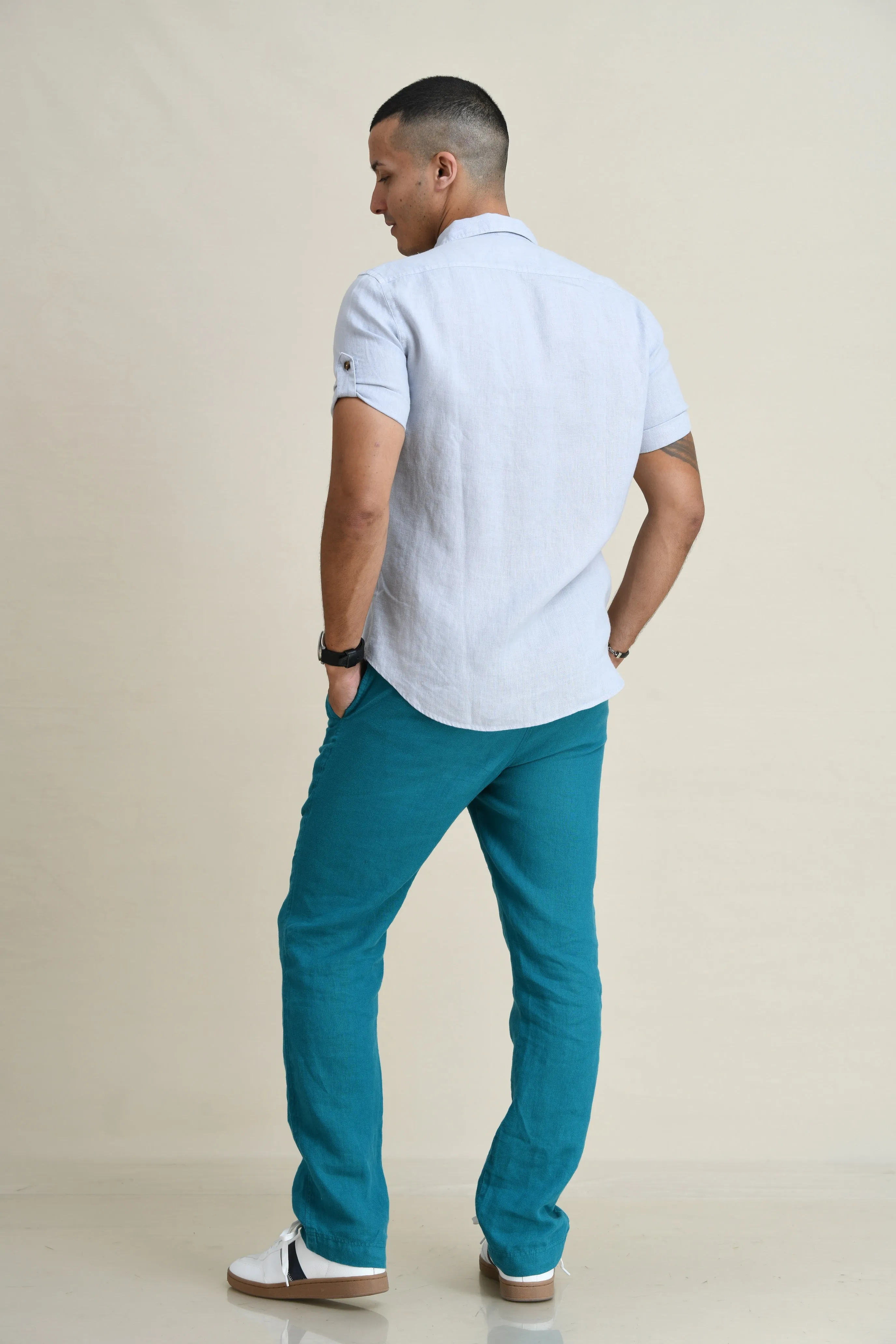 LINEN DUEL-POCKET ROLL-UP SHORT SLEEVED SHIRT