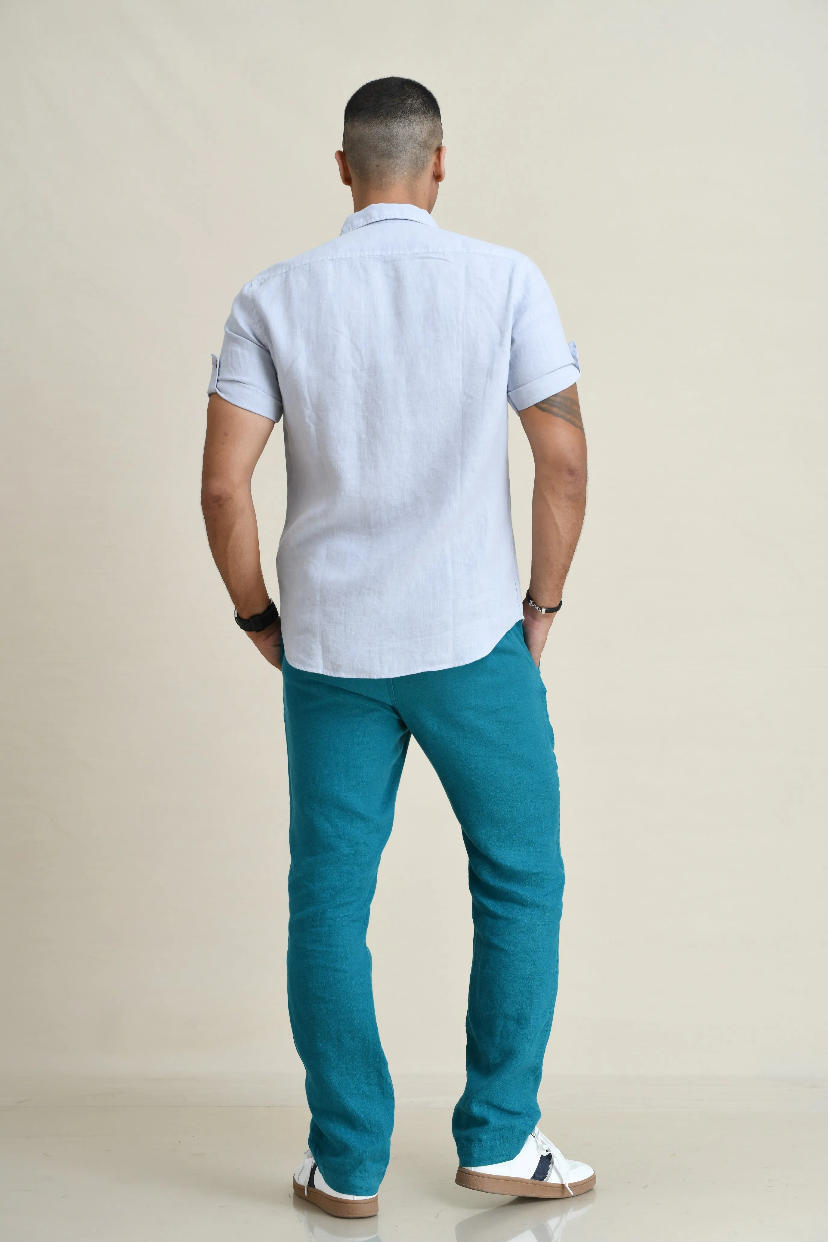 LINEN DUEL-POCKET ROLL-UP SHORT SLEEVED SHIRT