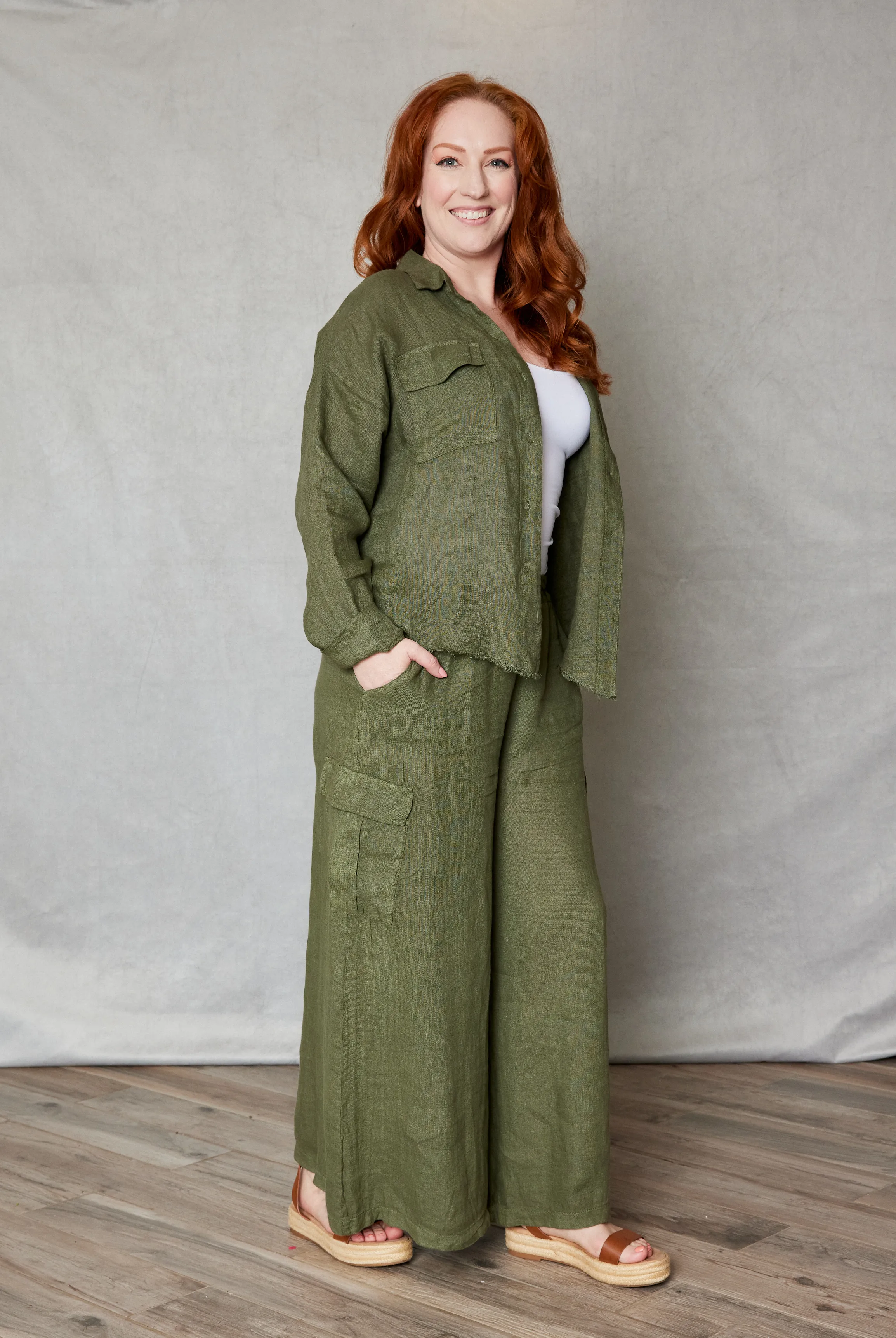 Linen  Raw Edge Pocket Shirt (6 Colors)