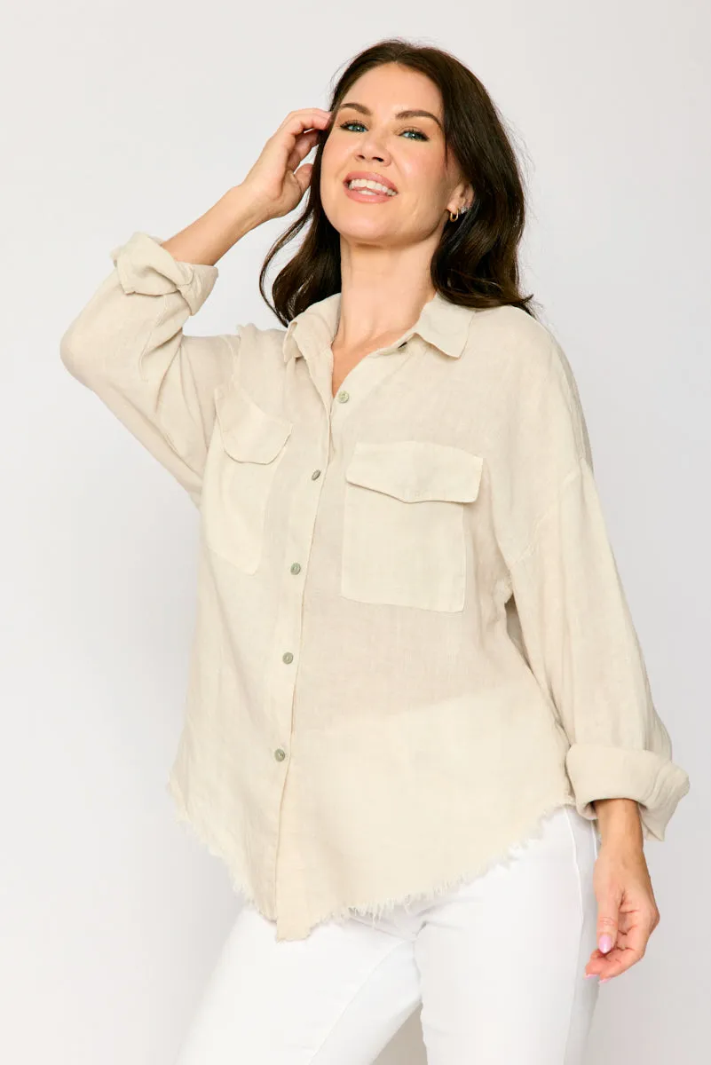 Linen  Raw Edge Pocket Shirt (6 Colors)