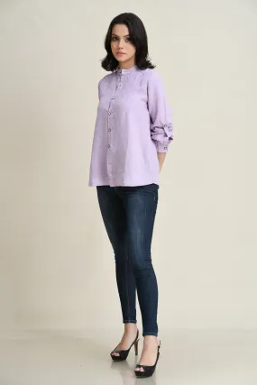 LINEN TIE-FRONT SHIRT WITH DECORATIVE SELF-FABRIC LACE DETAIL
