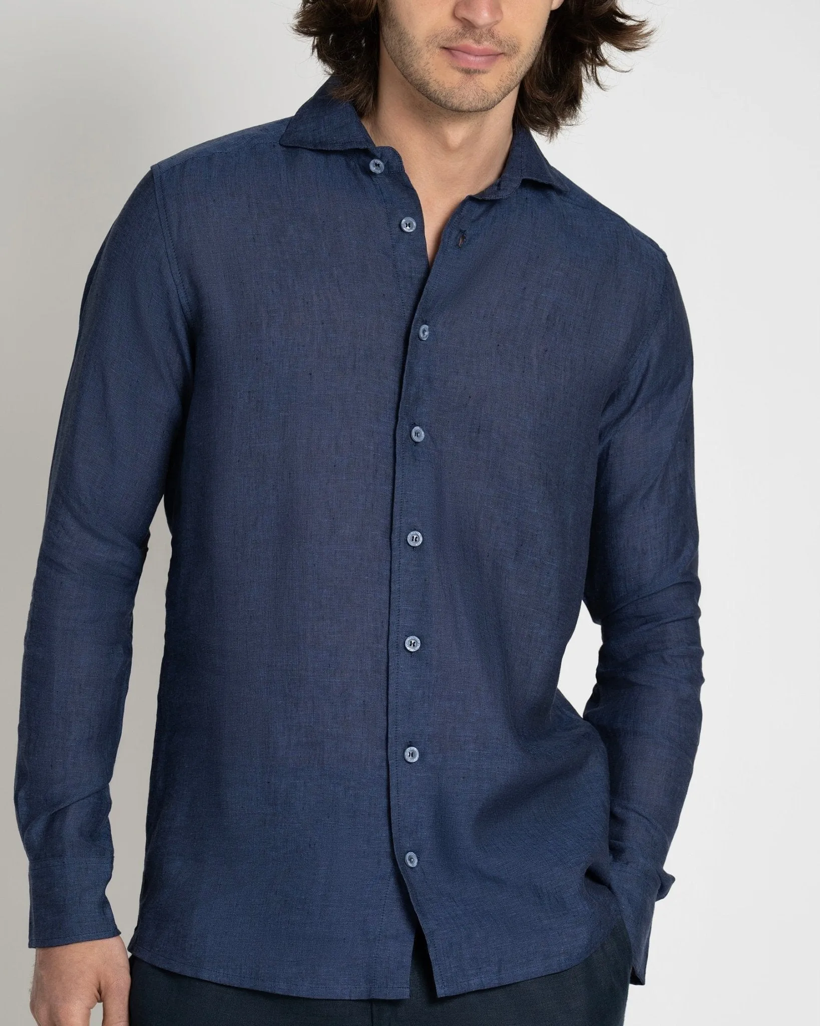 Long-sleeve Linen Shirt Navy