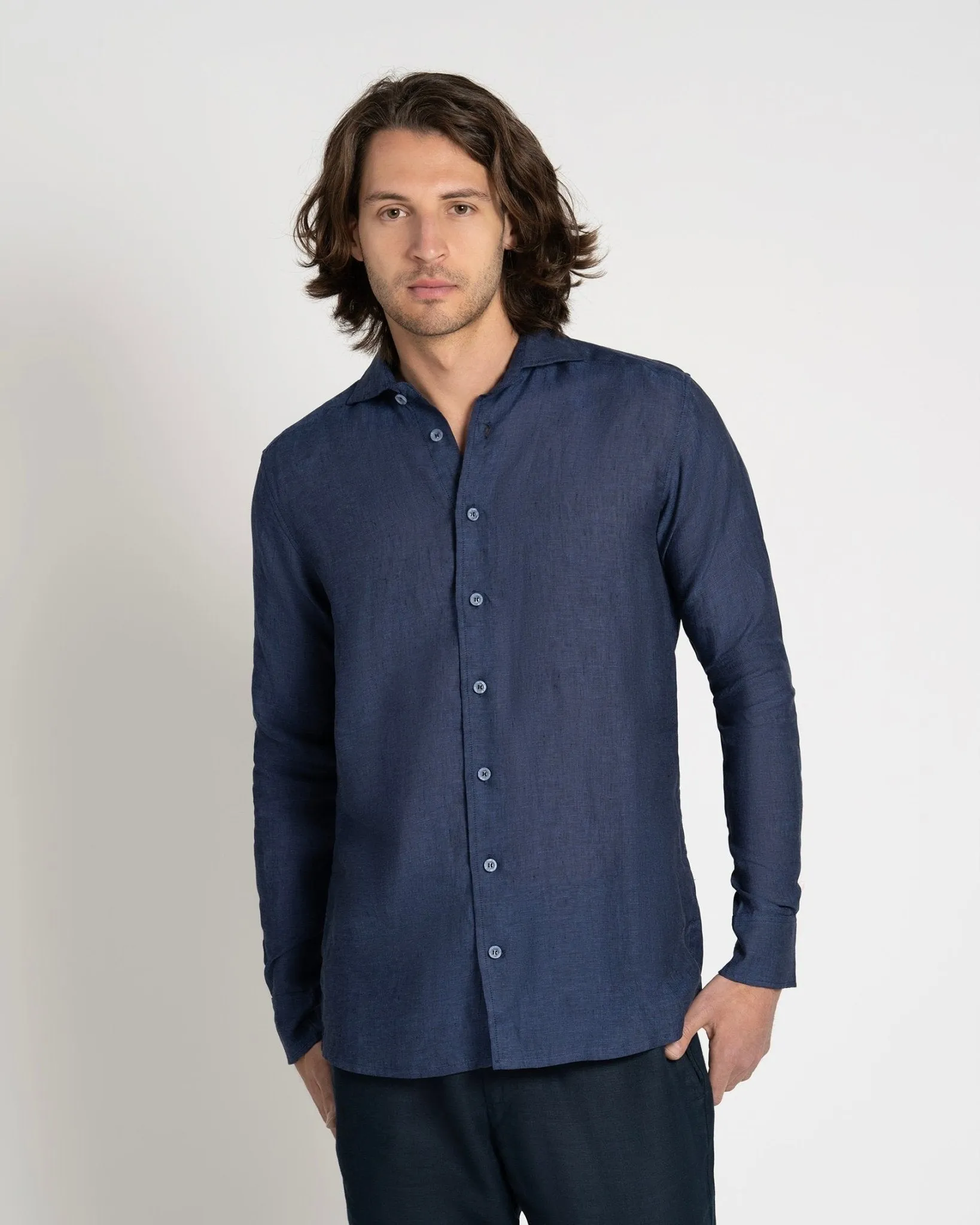 Long-sleeve Linen Shirt Navy