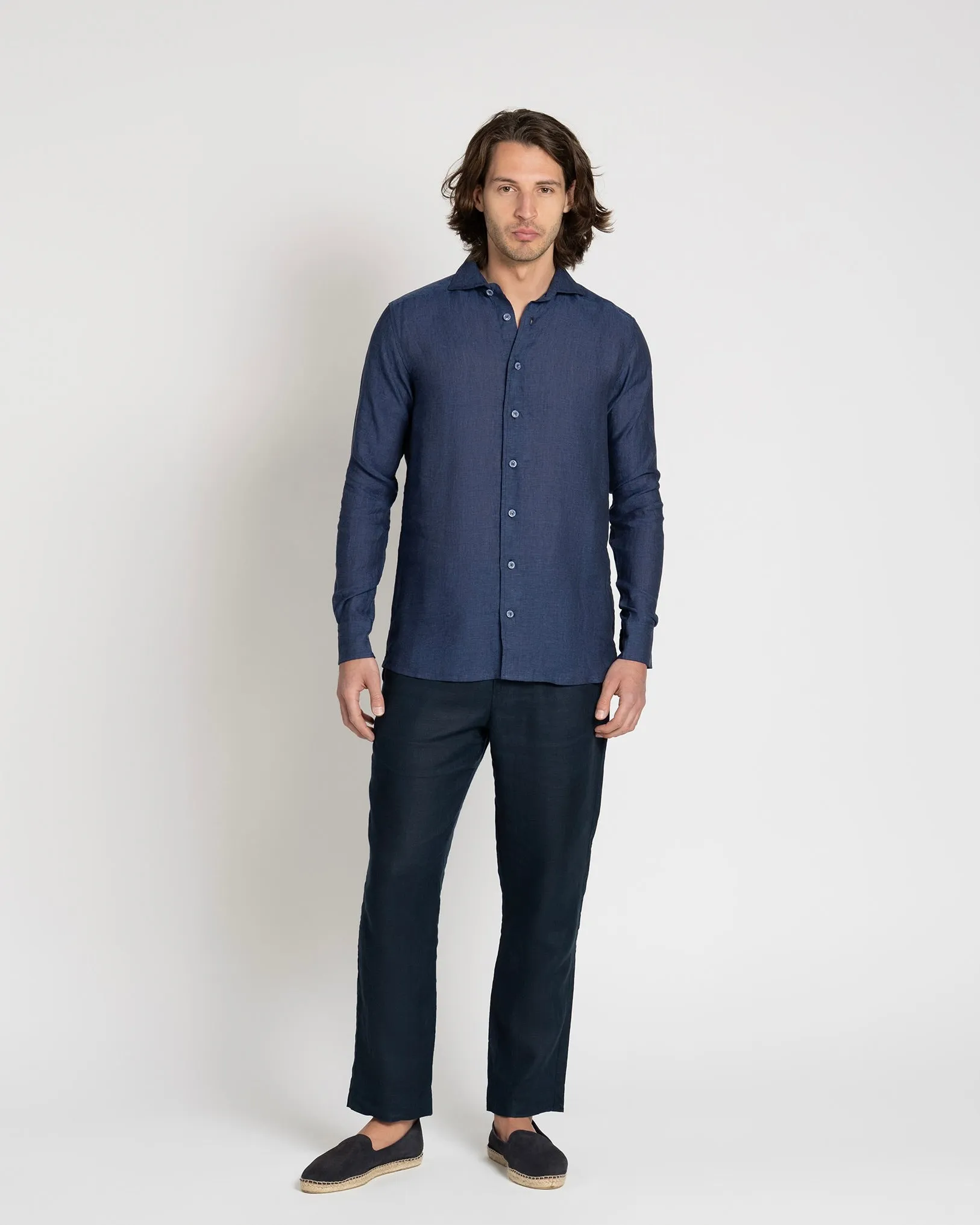 Long-sleeve Linen Shirt Navy