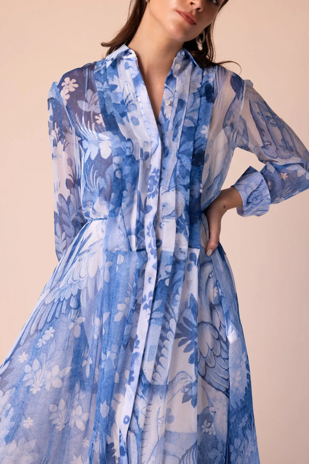 Long Sleeve Pleated Gown