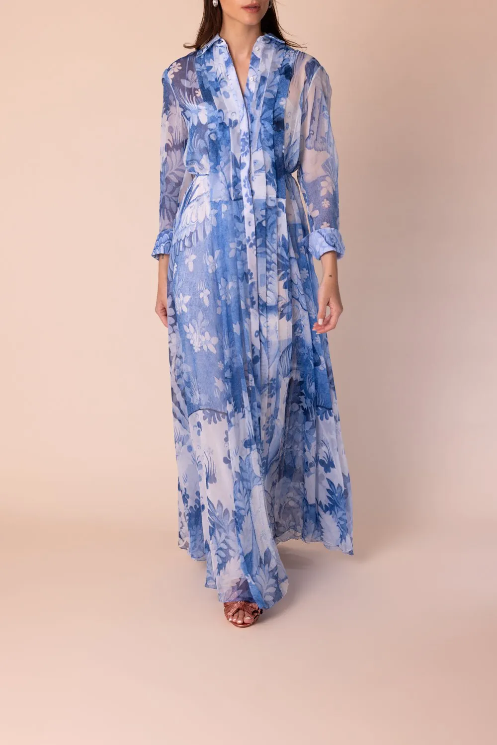 Long Sleeve Pleated Gown